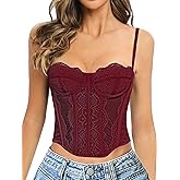 GainKee Lace Corset Tops for Women Lace Bustier Corset Top with Straps Women Corset Going Out Party Crop Top
