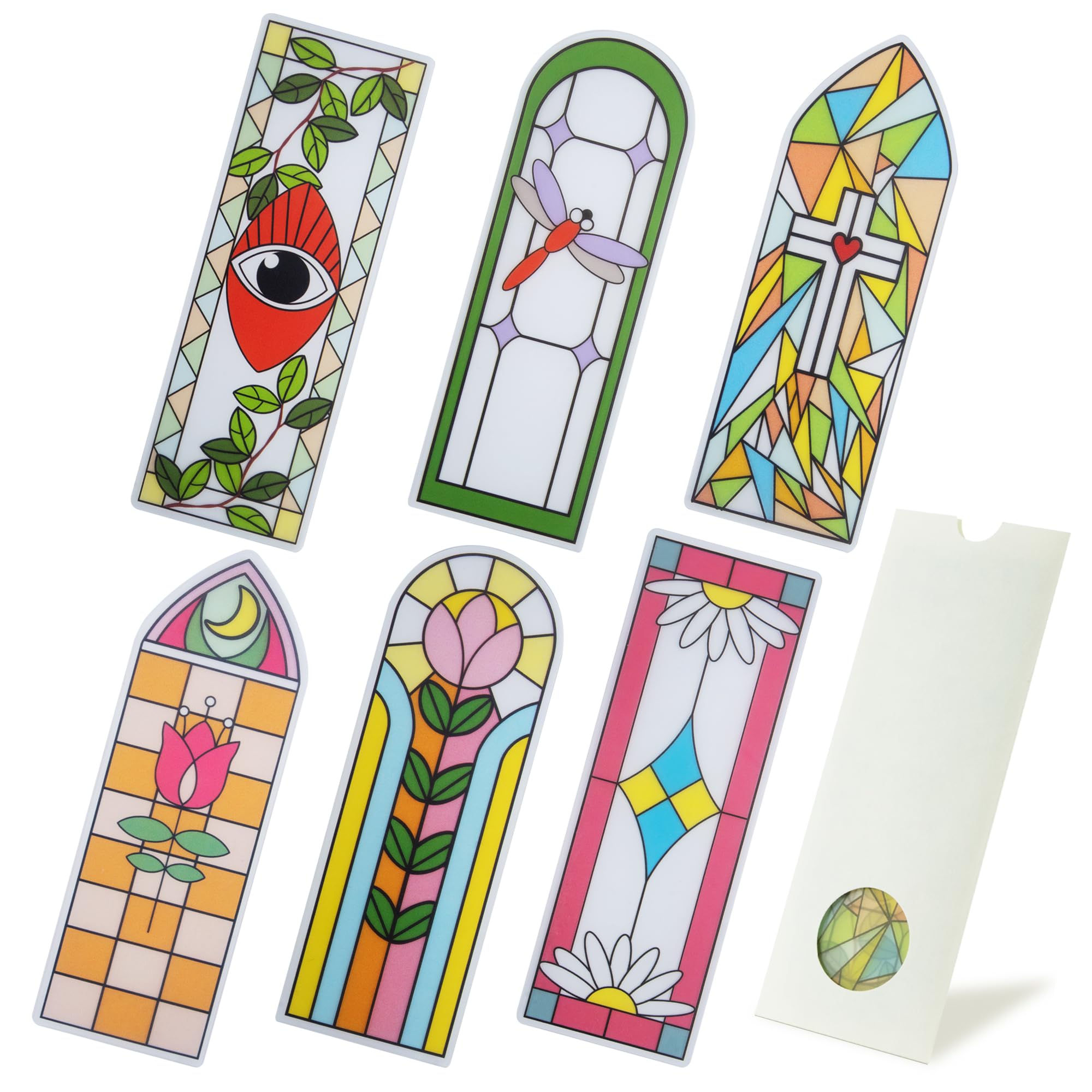 Photo 1 of SWATOM 6 PCS Two-Sided Frosted Stained Glass Bookmarks for Reading Women Waterproof Transparent Plastic Bookmark 