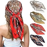 CHLINS 27 Inches Silk Feeling Square Head Scarf - 4 Pcs Satin Square Head Scarves for Women Hair Bandanas Head Kerchief
