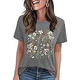 LETSEE Graphic Tees for Women Short Sleeve Loose Fit Casual T Shirts Cute Boho Vintage Dressy Trendy Summer Tops
