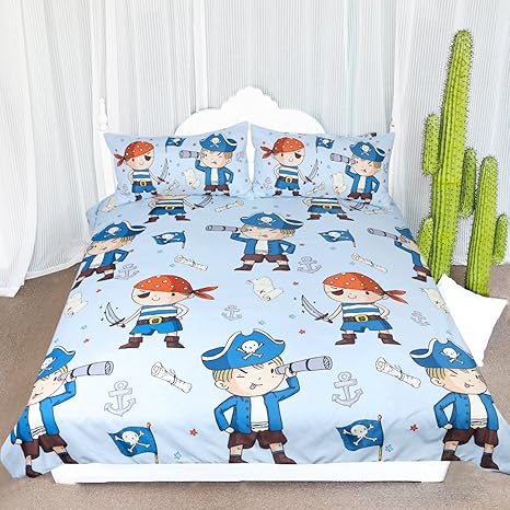 Amazon Com Arightex Blue Pirate Bedding Children Bed Spreads Pirate Boy Duvet Cover Teens Bed Set For Nautical Themed Bedroom Twin Home Kitchen