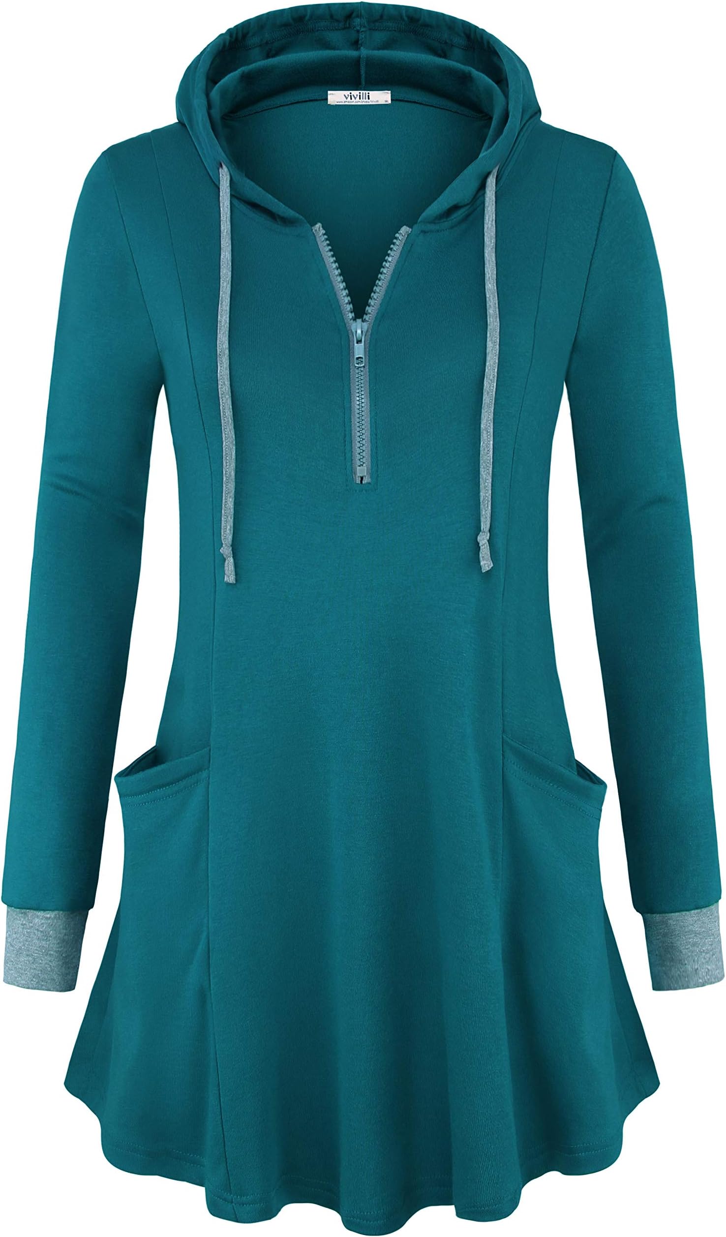 Vivilli Women's Thin Tunic Hoodies Long Sleeve Zip Up Sweatshirts Pullover Blouse Tops