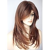 Long Layered Shoulder Length wig cowboy copper hair Brown Ombre Synthetic Hair Fiber Highlight Multicolor Wigs for White Women (3324)