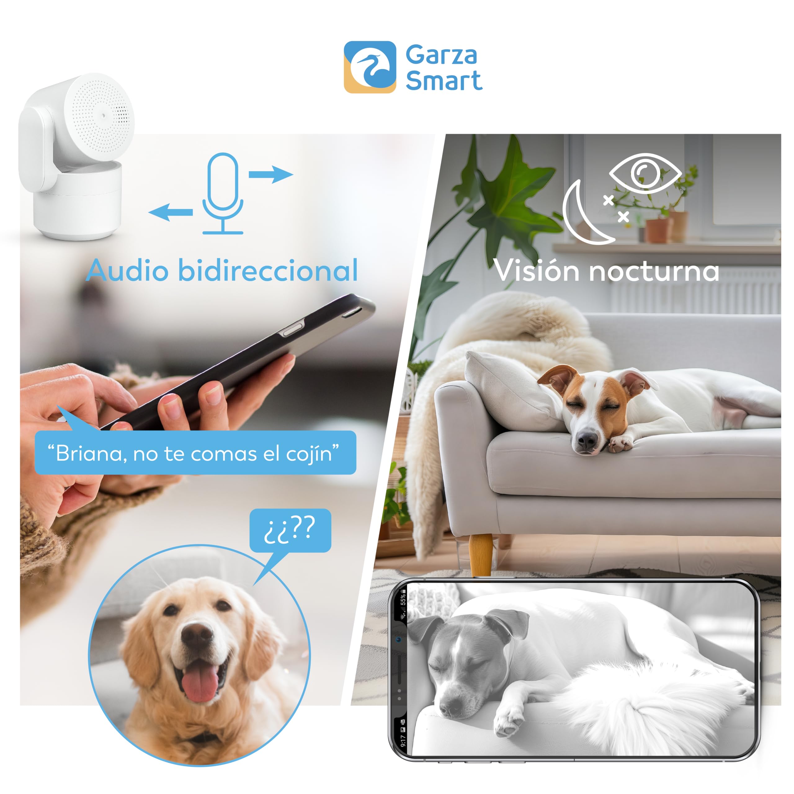 Garza - Smart - Pack 2 360º Indoor Smart IP WiFi-Überwachungskamera 2,4 GHz, 1080 HD, Nachtsicht, Bewegungserkennung, Datenschutzmodus, Fernbedienung per App. 7