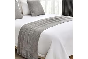 nstvifu Knit Bed Runners for King Size Bed, Solid Color Bed Scarf with Tassel, Boho Woven Bed Scarves No Fading Soft Bed Throw Blanket for Bedroom Home Hotel (60x230cm/23.6 * 90.6in,A9)