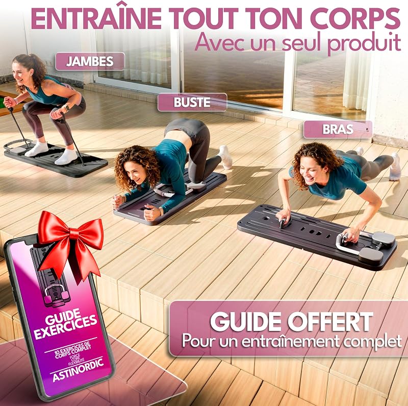Reformer Pilates Pliable avec Accessoires & Guide 10 Exercices – Pilates Reformer Machine, Pilates Board / Planche Pilates, Mini Reformer Pilates, Appareil de Sport Maison (Noir)