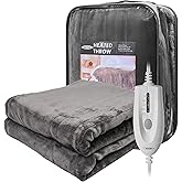 SUNVIVI Heated Throw, Electric Blanket Throw 50" x 60", Double-Layer Flannel with 4 Heating Settings, 4 Hours Auto Off, 5 Years Warranty, ETL Certified, Machine Washable, Grey