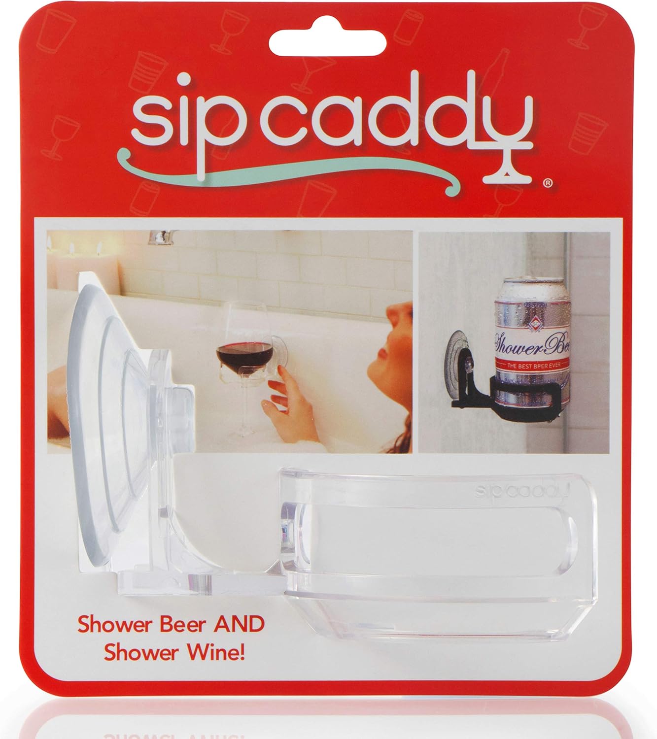 SipCaddy Shower Beer and Bath Wine Holder! Portable Cupholder Shower Caddy Drink Holder for Beer & Wine, American-Made Suction Cup, The Original - The Best, Clear: Home & Kitchen