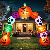 10FT Halloween Inflatable Archway, Pumpkin Skeleton Yard Outdoor Decor | Giant 10FT Archway &bull; Bright Built-in LEDs &bull; Spooky Pumpkin &amp; Skeleton &bull; Easy Setup &bull; Halloween Outdoor Yard Decor