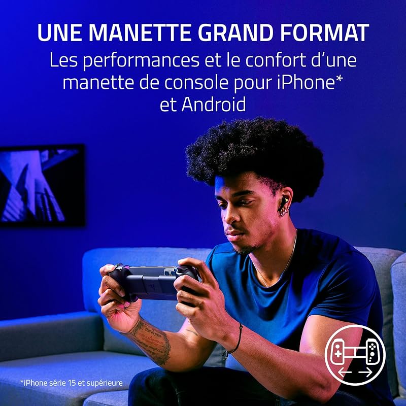 Kishi V3 - Contrôleur mobile de taille normale pour iPhone et smartphones Android - USB-C - sticks analogiques anti-dérive - 12 boutons (Sensa HD Haptics, Nexus Game Launcher) Noir