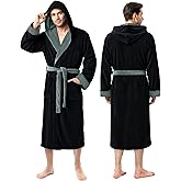 NY Threads Mens Robe with Hood, Luxury Plush Fleece Hooded Mens Bathrobe, Spa Bath Robe for Men