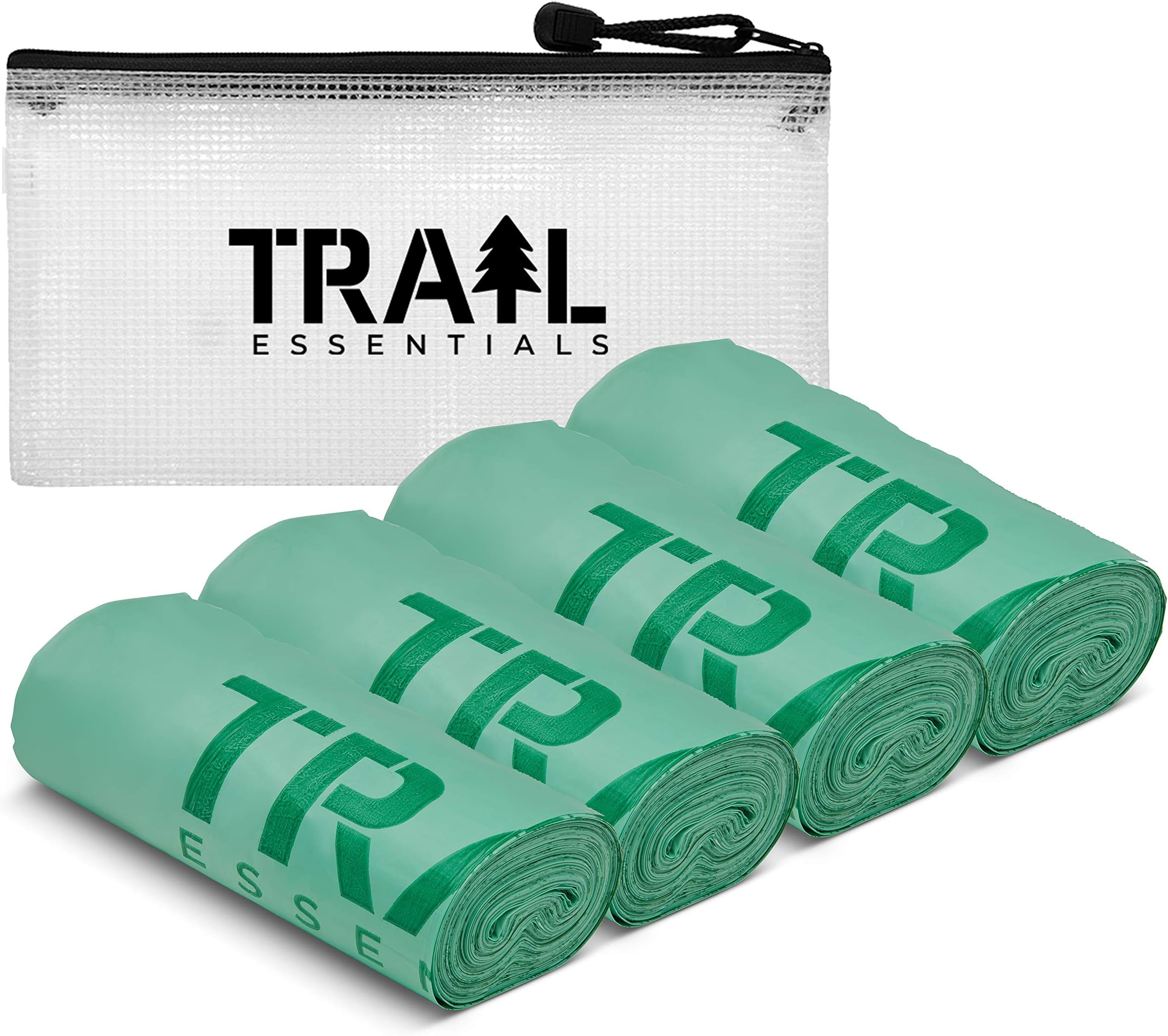 Trail Essentials Toilet Bags, Certified Biodegradable and Compostable; Use and Bury in Ground –Includes Convenient Water Resistant Carry Case