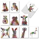 Painted Watercolor Note Cards - Assorted Funky Rainbow Wildlife Blank Card (with Envelope) - Cute Animal Greeting Cards & Stationary for All Occasions - (Box of 10) M4948OCB-B1x10