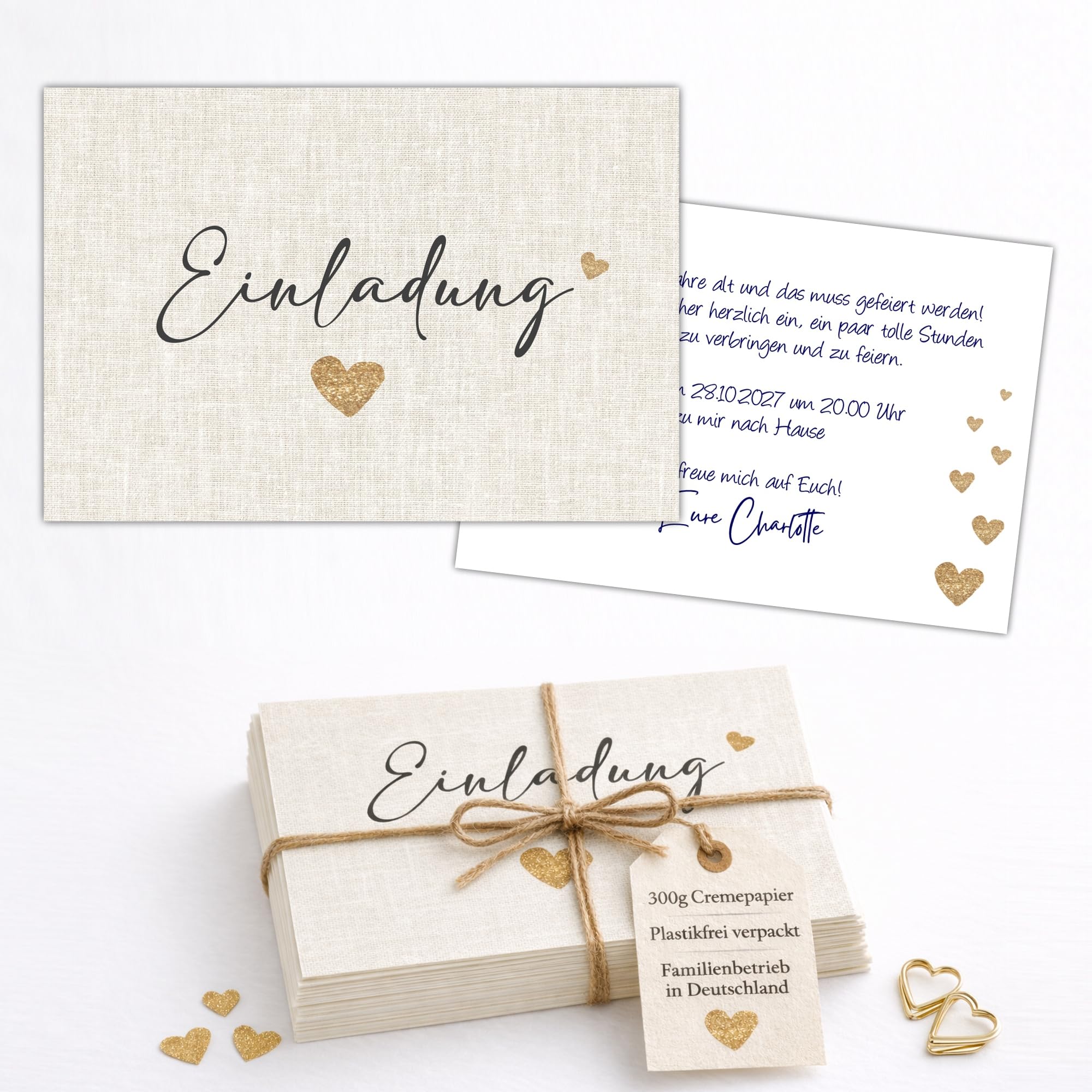 Eummel 50 Invitation Cards for Weddings, Christenings, Birthdays, Communion, Classic Design, DIN A6 Fabric Design