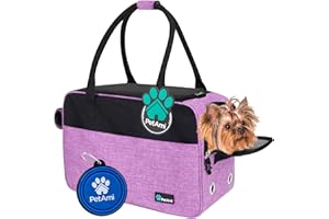 PetAmi Dog Purse Carrier for Small Dogs, Airline Approved Soft Sided Pet Carrier with Pockets, Ventilated Dog Carrying Bag for Puppy Cat, Dog Travel Supplies Bag, Sherpa Bed, Max 12 lbs, Purple