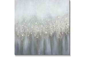 Sofoney - 3D Silver Gray Abstract Canvas Wall Art with Glitter and Sand Grain Texture, 100% Hand Painted Modern Grey Oil Painting Wall Decor for Living Room Bedroom Office - 30"x30"