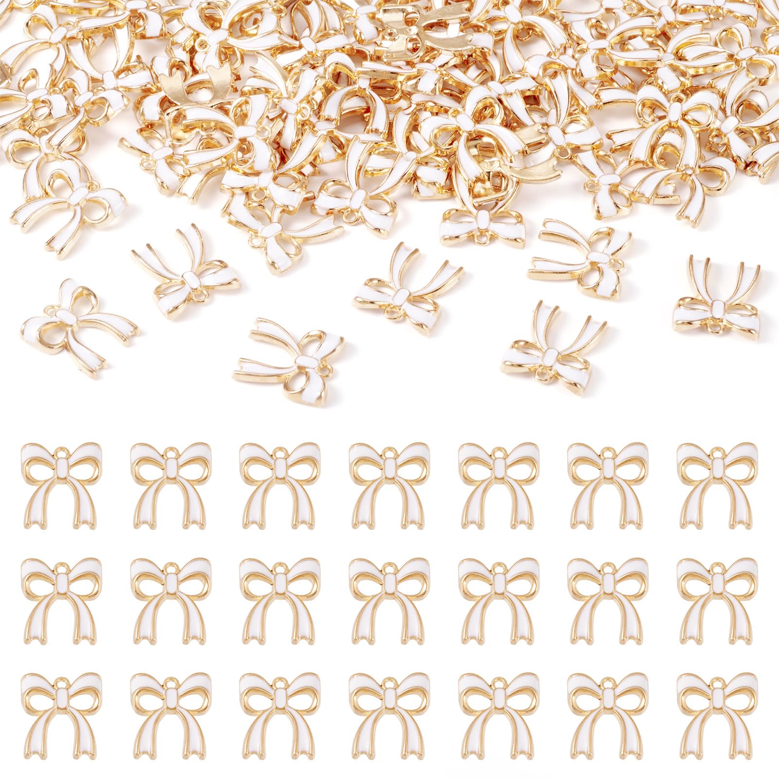 PandaHall 100pcs Bowknot Alloy Enamel Pendants 19.5x17.5x3mm Light Gold Plated Enamel Bowknot Charms for DIY Earring Necklace Bracelet Jewelry Making