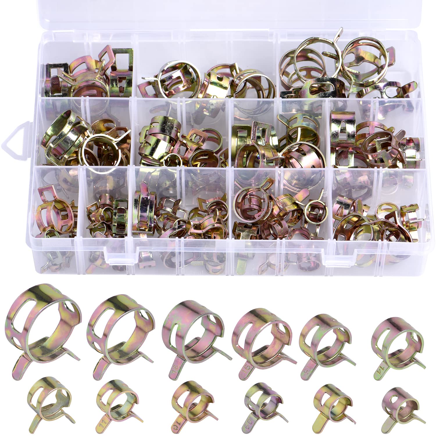 WeeGoo 120pcs Spring Hose Clamps 6-22mm Petrol Pipe Clip Fuel Pipe Clamps Diesel Water Pipe Silicone Vacuum Hose Clamp Air Tube Fastener Assortment Kit (12 Size)