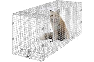 VEVOR Live Animal Cage Trap, 42" x 16" x 18" Humane Cat Trap Galvanized Iron, Folding Animal Trap with Handle for Stray Dogs, Armadillos, Raccoons, Marmots, Foxes