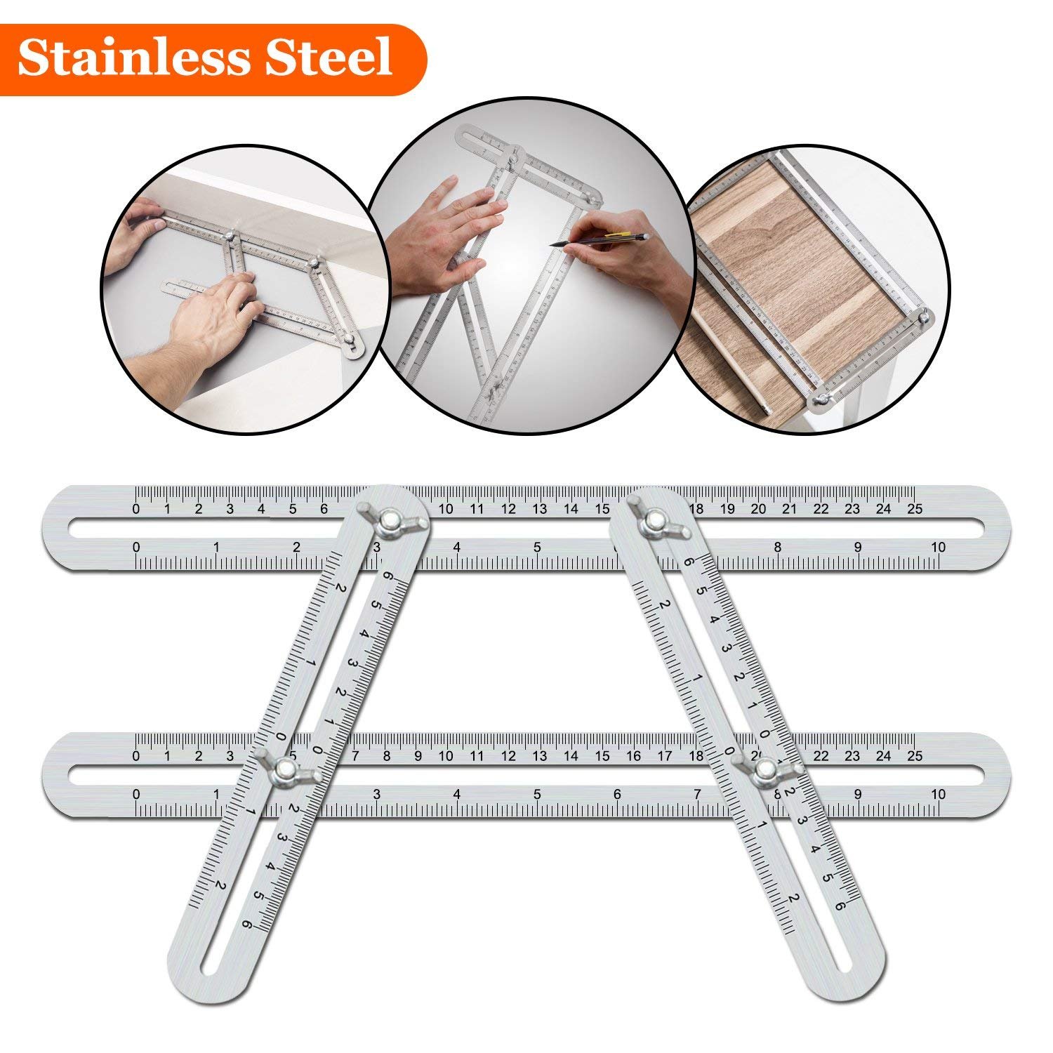 Angleizer Vorlage Werkzeug, WOWGO Werkzeug Lineal Edelstahl Messgerät für Handymen Bauherren Handwerker