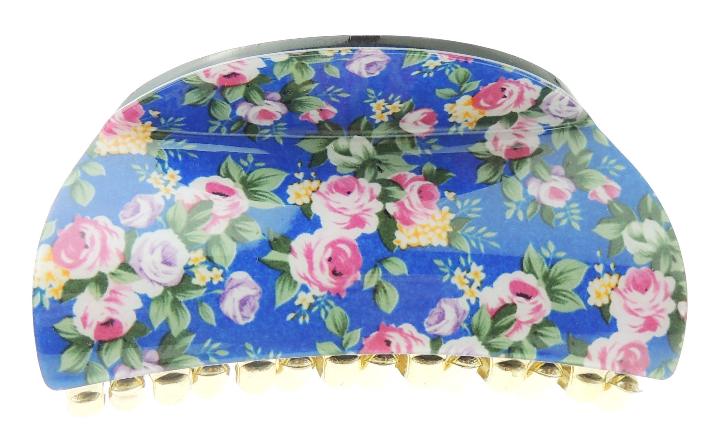 Women Girls Wave Jaw Clip Octopus Clamp Grip Bridal Wedding Party Styling Fine Thin Hair Accessories Butterfly claw Roses Floral Flowers Print (Navy)