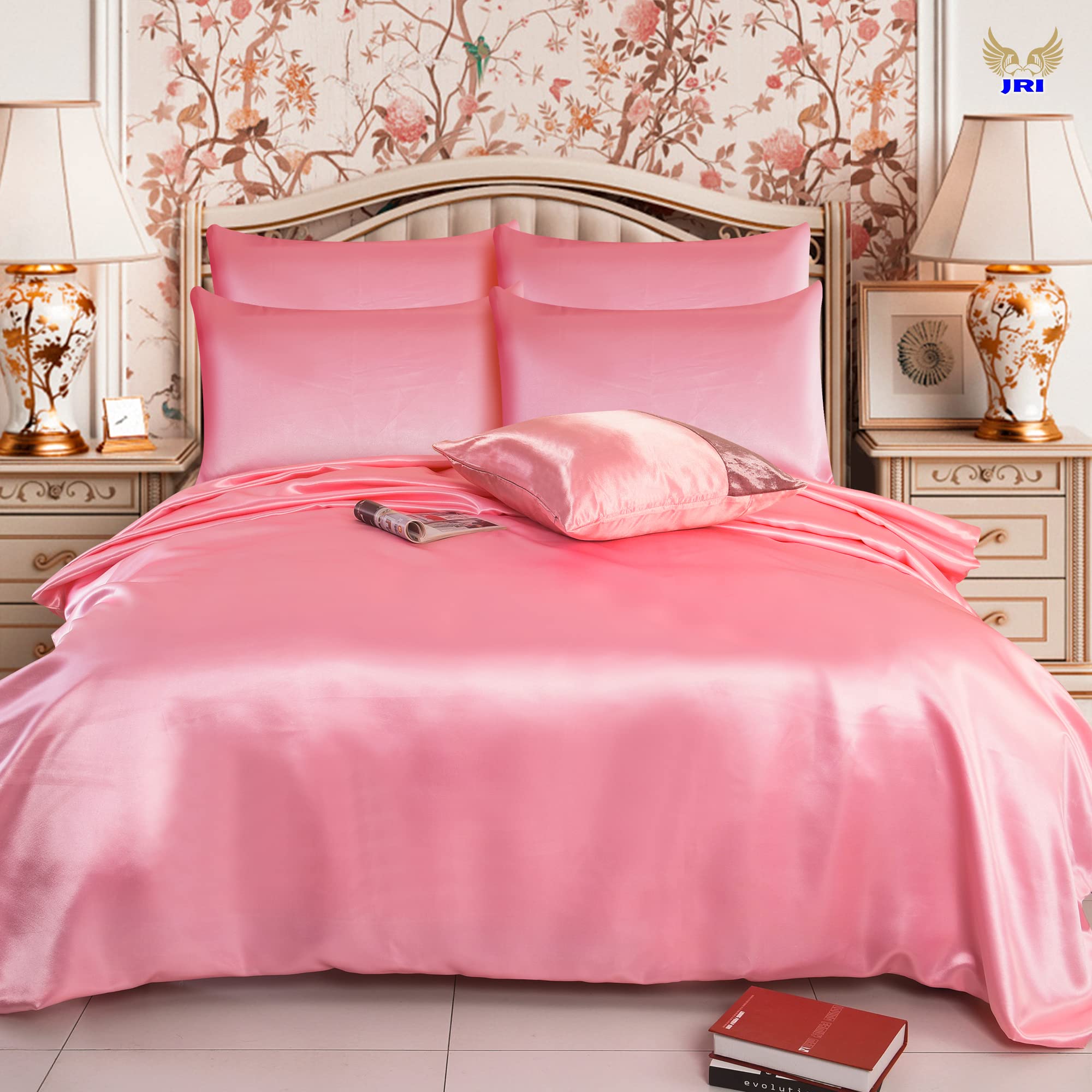 6PCS Satin Duvet Cover Bedding Set Plain Luxury Soft Bed Set Include (1xDuvet Cover, 1xFitted Sheet, 4xHousewife Pillow Case) (King, Baby Pink)-(Same Day Dispatch) — image 1