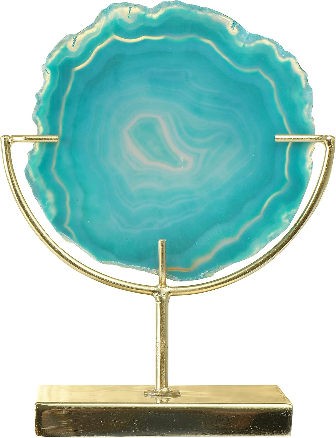 Indoor Fountains & Accessories - Main + Mesa Decorative Agate Slice Accent on Metal Stand, Marbled Turquoise