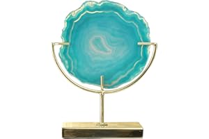 MAIN + MESA Creative Co-Op Decorative Agate Slice Accent on Metal Stand, Marbled Turquoise