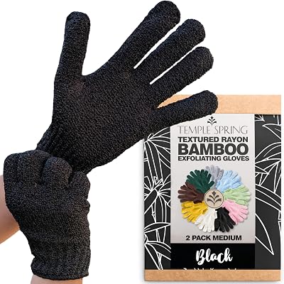 Temple Spring Exfoliating Glove Carbonized Bamboo Body Scrubber Black