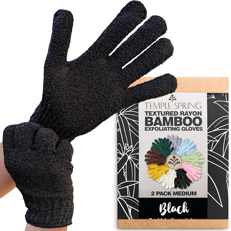 Temple Spring Exfoliating Glove Carbonized Bamboo Body Scrubber Black