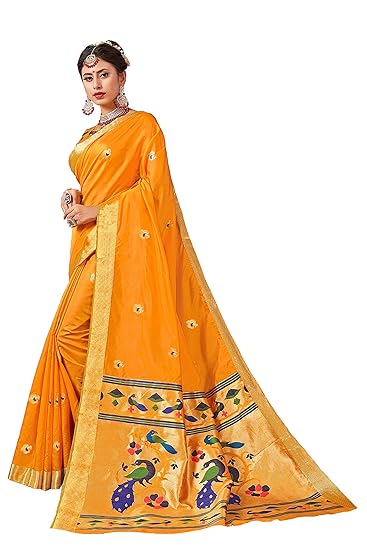 Womens Art Silk Zari Border Paithani Saree