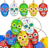 Bbiamsleep 15 Pcs Day of The Dead Resin Sugar Skull Ornaments Dia De Los Muertos Sugar Skull Decorations Halloween Hanging Skeleton Head Ornaments for Halloween Party Xmas Tree Hanging Decorations