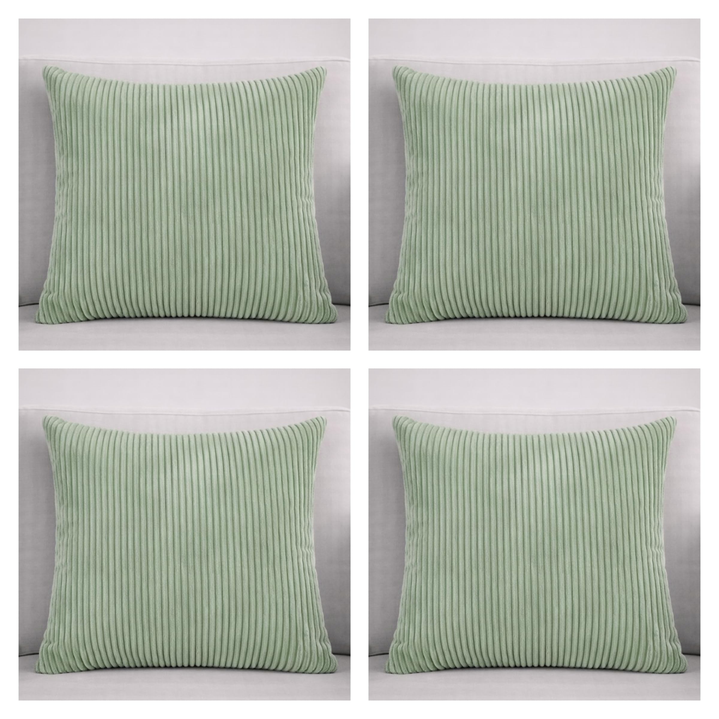 Seechoo Set of 4 - Corduroy Sage Green Sofa Cushion Covers 45 x 45 cm Decorative Pillows | Soft Ribbed Throw Pillow Covers for Sofa Cushions Couch Bed Living Room Home Decor 18x18