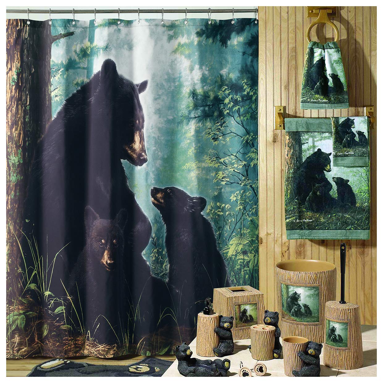 The Bears Wildlife Fabric Shower Curtain 72 X 72 Black Bear