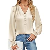 BMJL Women's Blouses Dressy Casual Satin Silk Long Sleeve Shirts Business Casual Tops