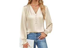 BMJL Women's Blouses Dressy Casual Satin Silk Long Sleeve Shirts Business Casual Tops