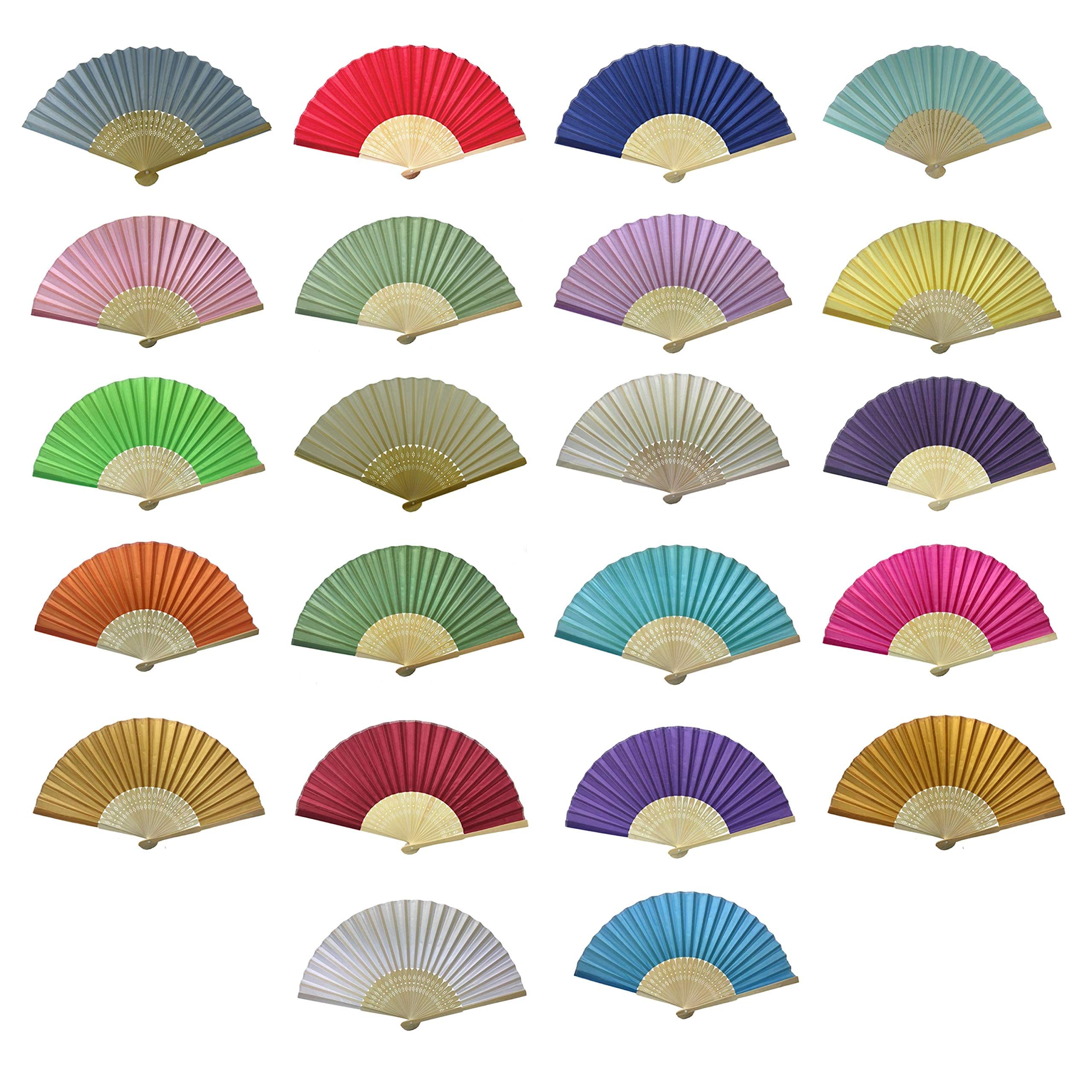FANSOF.FANS Premium Silk Folding Hand Fans Pack of 10 – Mixed Colours, Grade A Bamboo Ribs, Handheld Cooling Fans for Wedding Guests, Bridal Shower & Hen Party Favours
