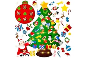 EMPOF Felt Christmas Tree for Toddlers, 3.5 FT Felt Tree for Kids Wall with Lights+Griinchs Tic-Tac-Toe Game +32 Ornaments, DIY Felt Tree Set Xmas Indoor Decorations, Kids Toddler Xmas Presents