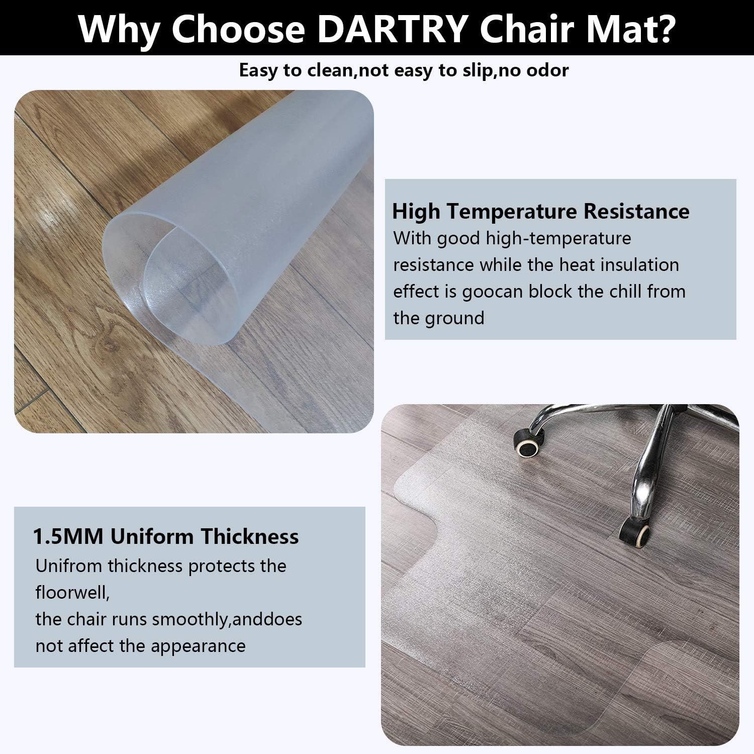 Office Chair Mat for Hardwood Floor with 35''×47'', Tile Floor Protector PVC Transparent, Heavy Duty Clear Wood, Polyethylene Hard Floor Mat for Computer Desk : Office Products