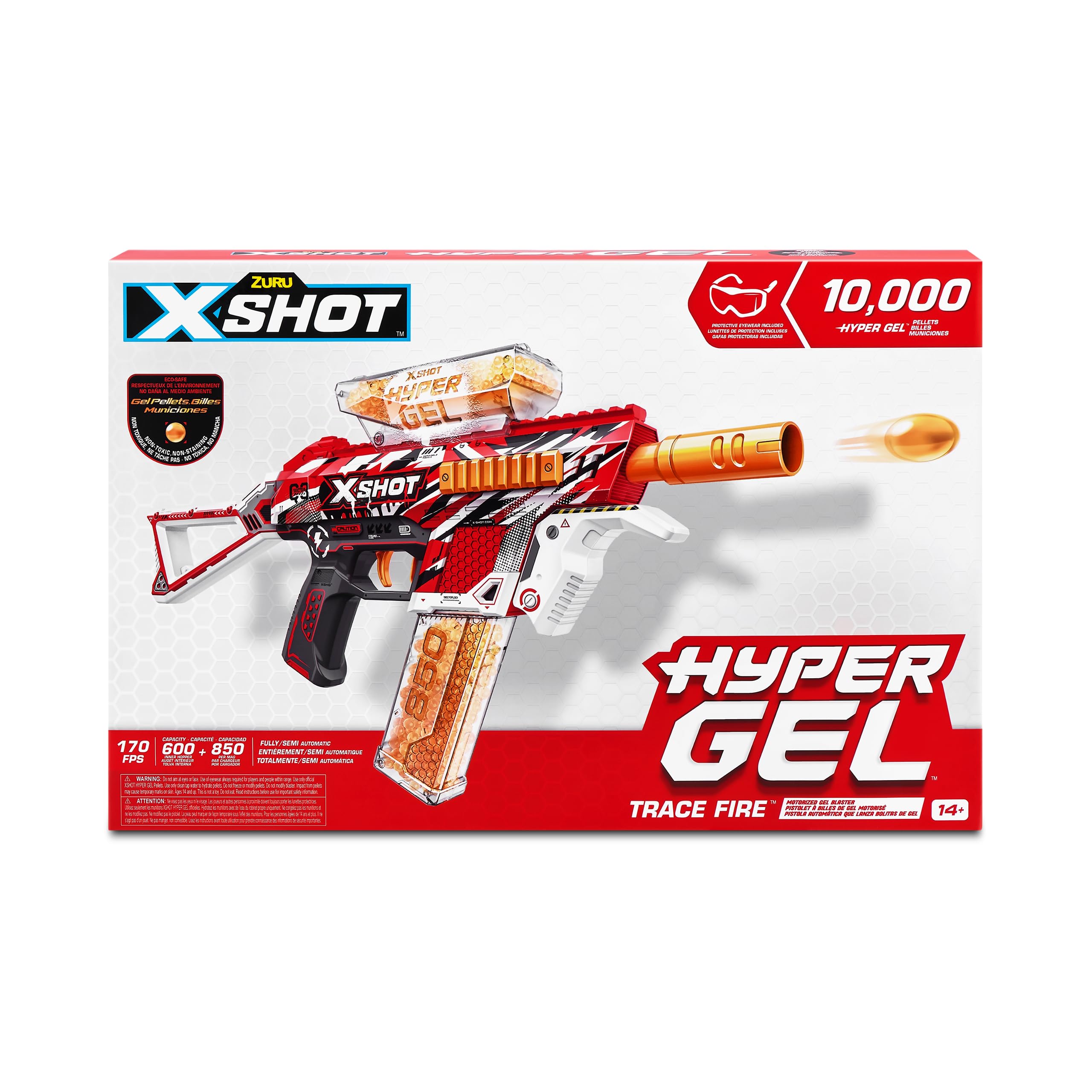 XSHOT Hyper Gel Trace Fire Blaster, Semi and Fully Automatic Gel Blaster & 10,000 Gellets, 600 Capacity Hopper & 850 Capacity Mag, Ages 14 & Up by ZURU