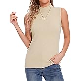 Biffxeu Sleeveless Mock Neck Tops for Women Soft Slim Fit Knit Vest Tops