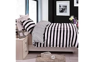 NTBAY 2 Pieces Duvet Cover Set Twin Size for Kids, Reversible Zipper Comforter Cover with 4 Corner Ties and 1 Pillow Sham, Soft Brushed Microfiber Duvet Cover Set with Black and White Stripe Printed