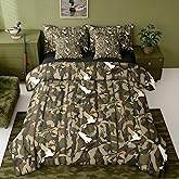 Feelyou Duck Camo 7 Piece Bedding Set Queen Size Kids Wild Duck Camouflage Comforter Set with Sheets,Pillowcases & Cushion Cover for Girls Hunter Camo Bed in a Bag Breathable Soft Military Room Decor