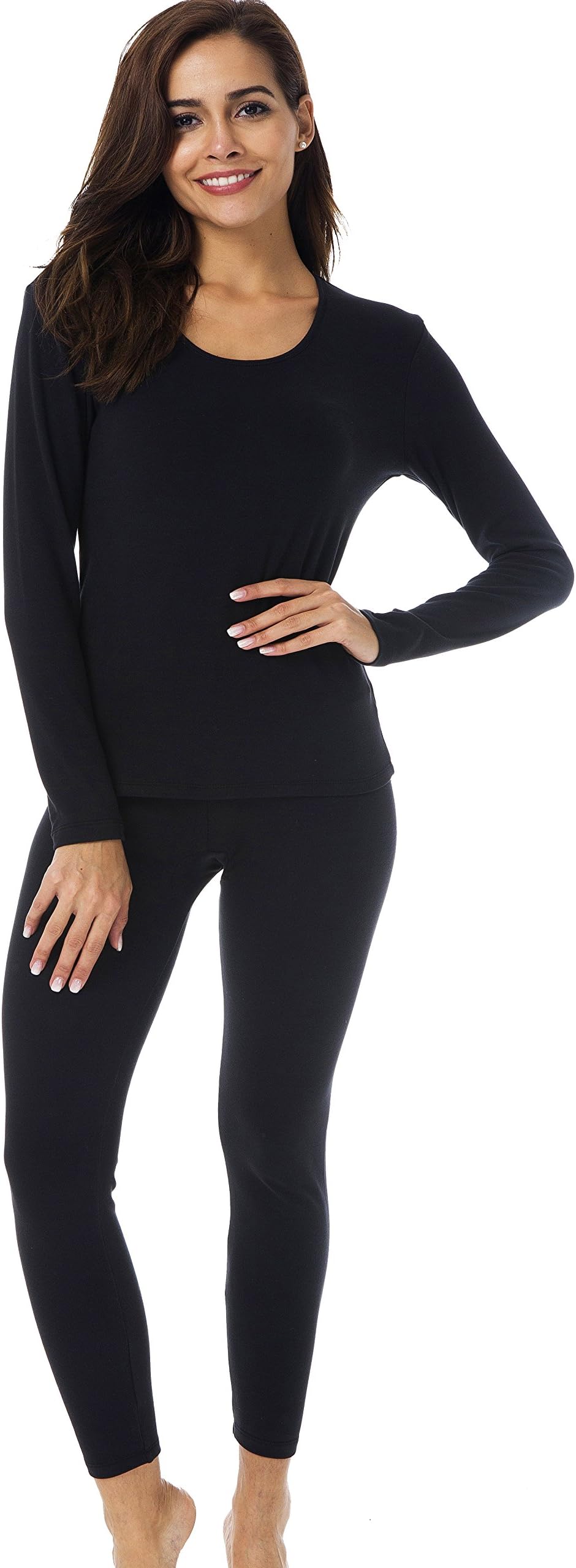 HieasyFit Women's Mid-Weight Cotton Thermal Underwear 2pc Winter Base Layer Set