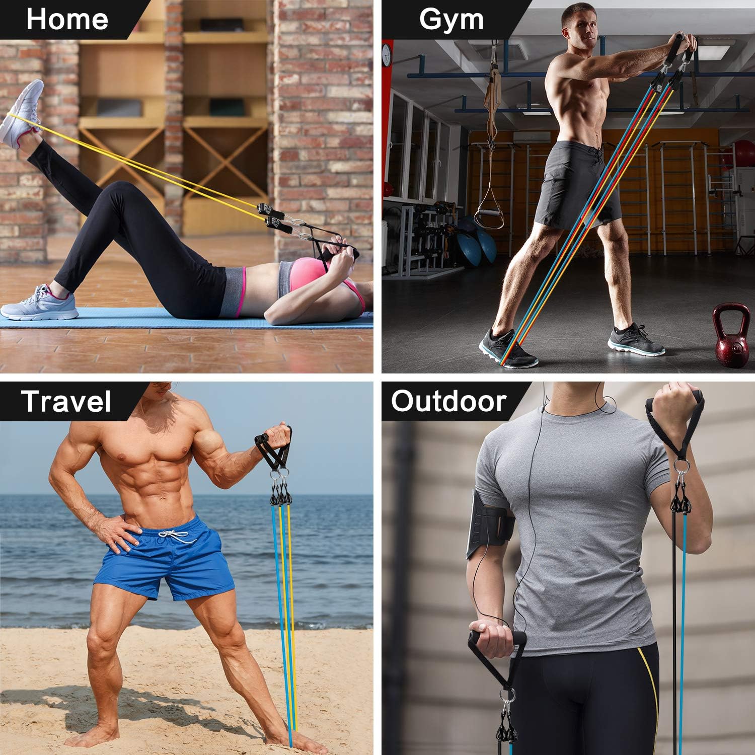 Resistance Bands Set 11pcs, Exercise Workout Bands for Men & Women, 5 Stackable Resistance Bands with Handles, Door Anchor, Ankle Straps, Carrying Bag for Working Out, Fitness Training, Yoga : Sports & Outdoors