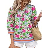 Cicy Bell Womens Floral Print Babydoll Blouse V Neck 3/4 Sleeve Peplum Tops Casual Loose Fit Boho Flowy Shirts
