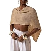 Floerns Women's Sheer Poncho Top Asymmetrical Mesh Pullover Sweater Beach Cover Ups Knitted Shawl Cape