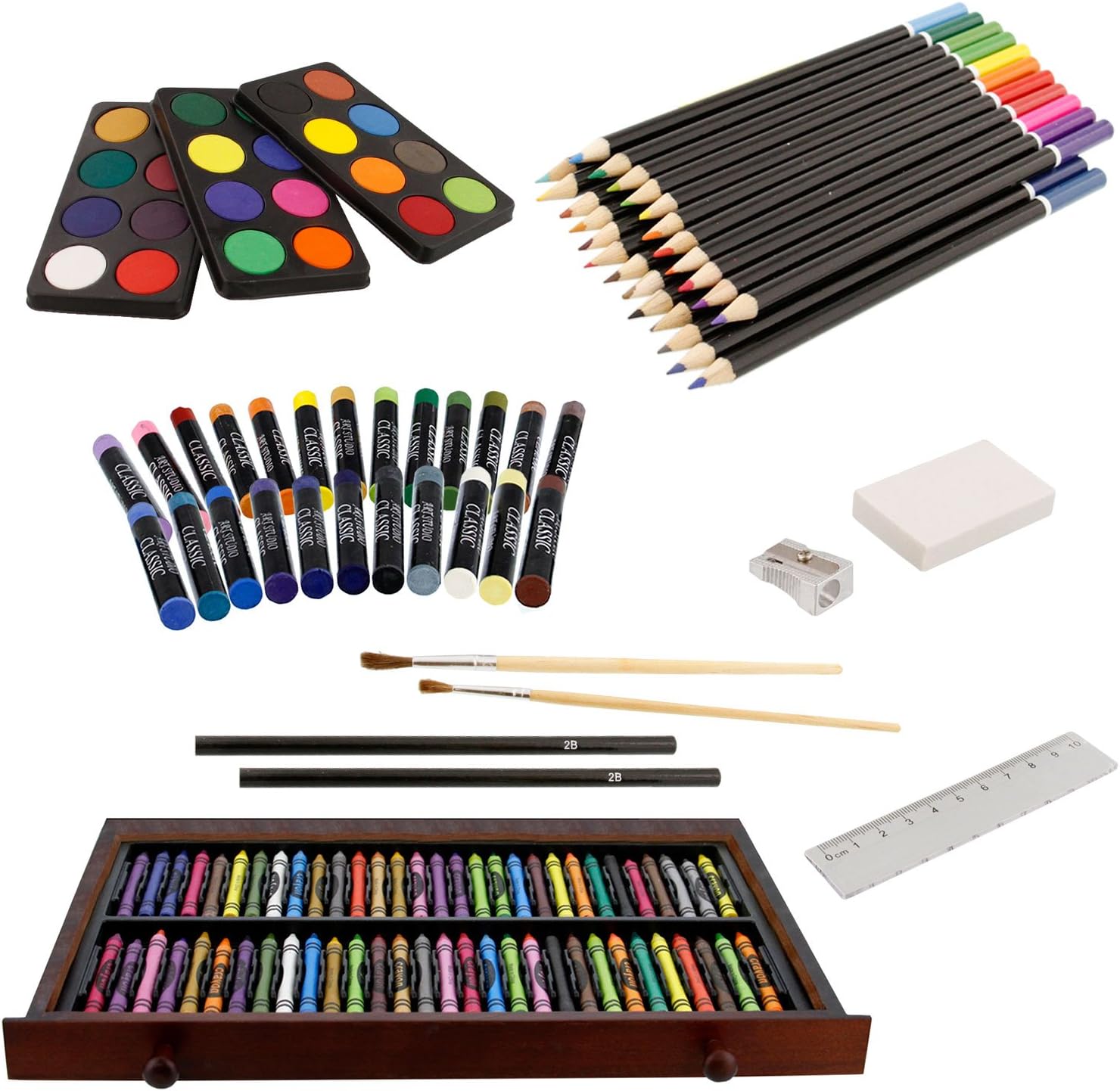 US Art Supply 163 Piece-Premium Mega Wood Box Art, Painting & Drawing Set That Contains All The Additional Supplies You Need to get Started and The Bonus Wooden Drawing Easel with Drawer.
