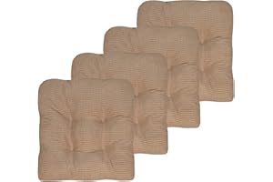 Sweet Home Collection Chair Cushion Crushed Memory Foam Pads Premium Slip Non Skid Microdot Rubber Back Tufted 16" x 16" x 3.25" Thick Seat Cover, 4 Count (Pack of 1), Taupe