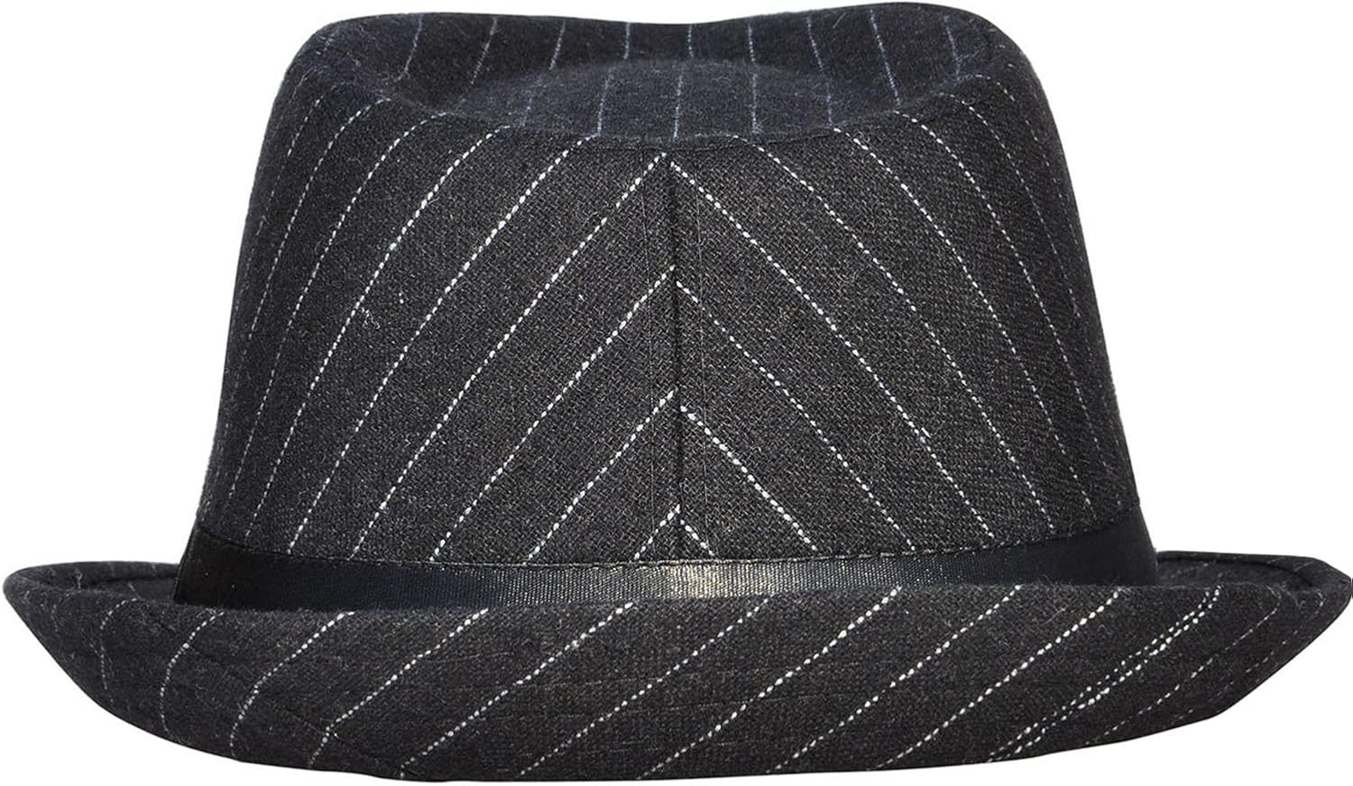 Simplicity Mens Cool Teardrop Crown Fedora Trilby Hat Pinstripe with Black Band at  Men’s Clothing store